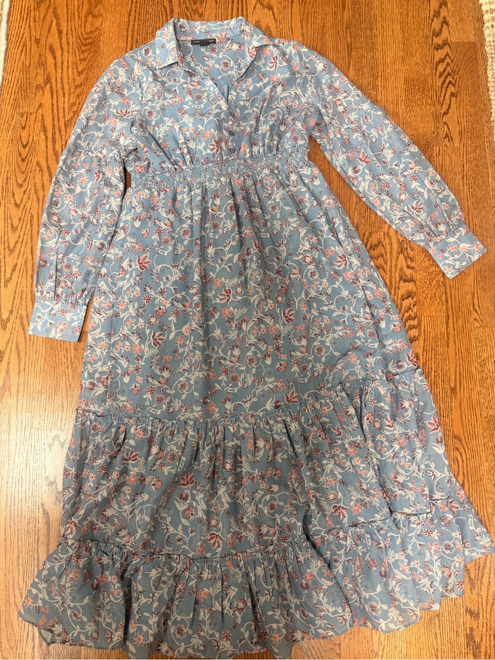 A Pea in the Pod Blue Floral Smocked Tiered Maxi Dress